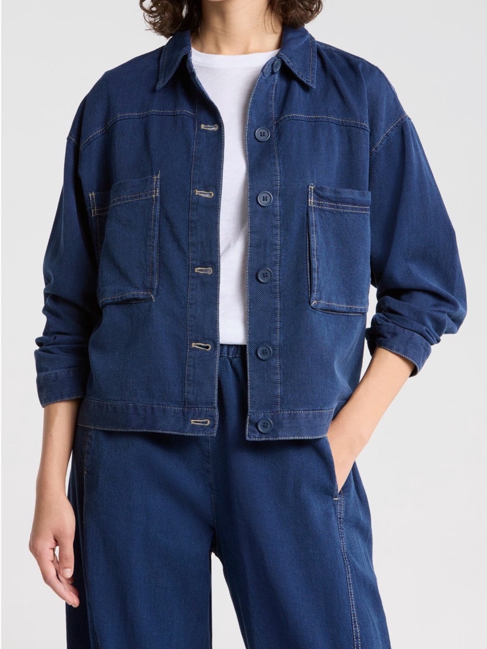 Max Studio Denim Cotton Piqué Jean Jacket